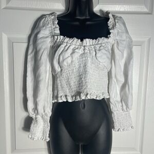 Faithfull The Brand Bel Rose Milkmaid Shirt Women 4 White Revolve Linen Smocked